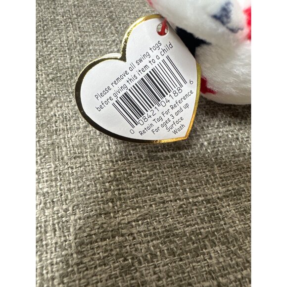Ty Beanie Baby Glory Bear 1998 U.S. Flag White With Red & Blue Stars and Case - Picture 8 of 9